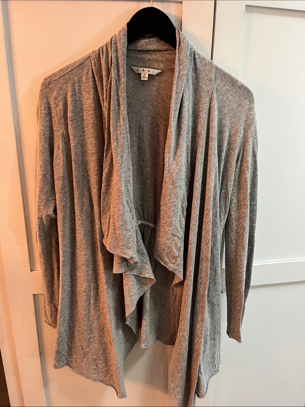 CAbi Grey Draped Open-Front Cardigan